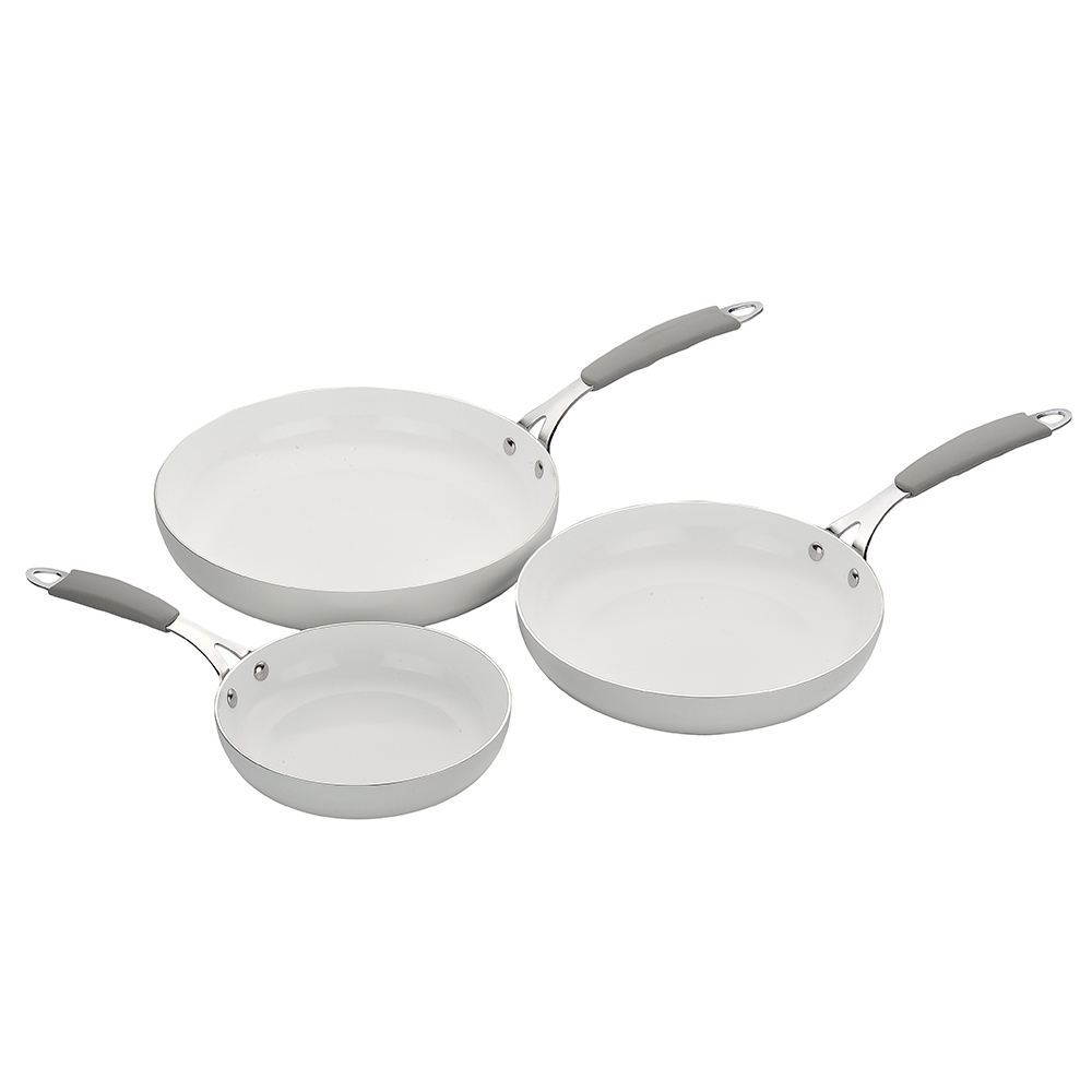 Smartpan 3 piezas blanco tamaño completo sección múltiple huevo cocina antiadherente cerámica sin aceite sartén