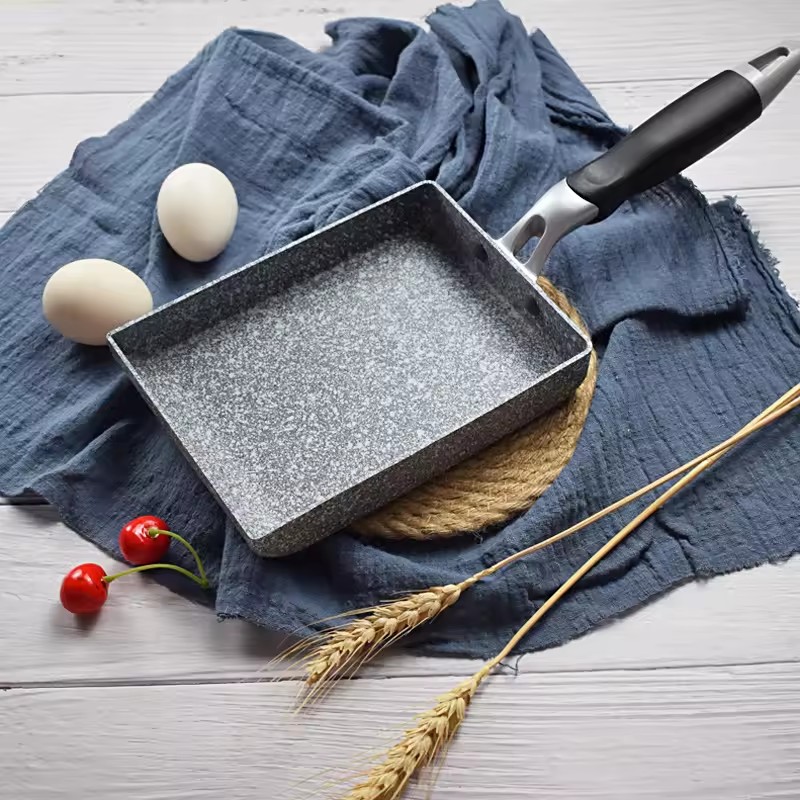 Sartén de piedra de arroz mai de estilo japonés, sartén antiadherente, sartén cuadrada pequeña para tortilla