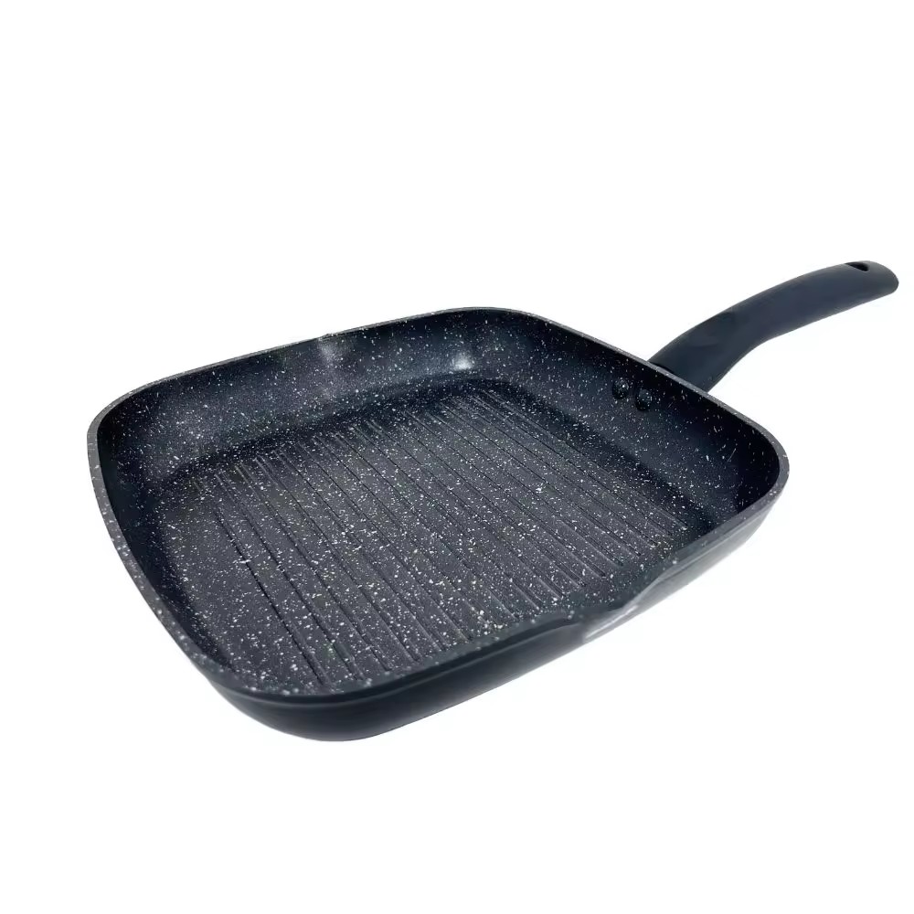 Utensilios de cocina, sartén antiadherente para parrilla, lavavajillas, inducción y cocina segura, sartén para parrilla de aluminio forjado con mango remachado resistente