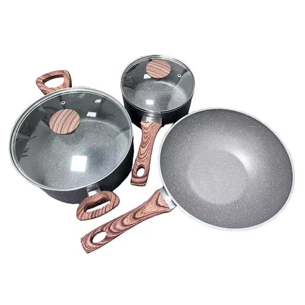 Sartén antiadherente para leche, sartén de vidrio para uso diario, Wok, parrilla, sartén metálica de aluminio forjado, juego de sartén profunda