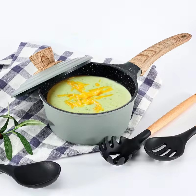 Utensilios de cocina antiadherentes, olla para sopa, sartén, juego de utensilios de cocina de aluminio fundido