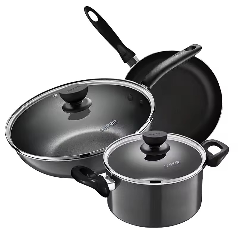 Juego de ollas combinadas, olla antiadherente, juego de tres piezas, olla wok para el hogar, utensilios de cocina, Cocina de Inducción universal