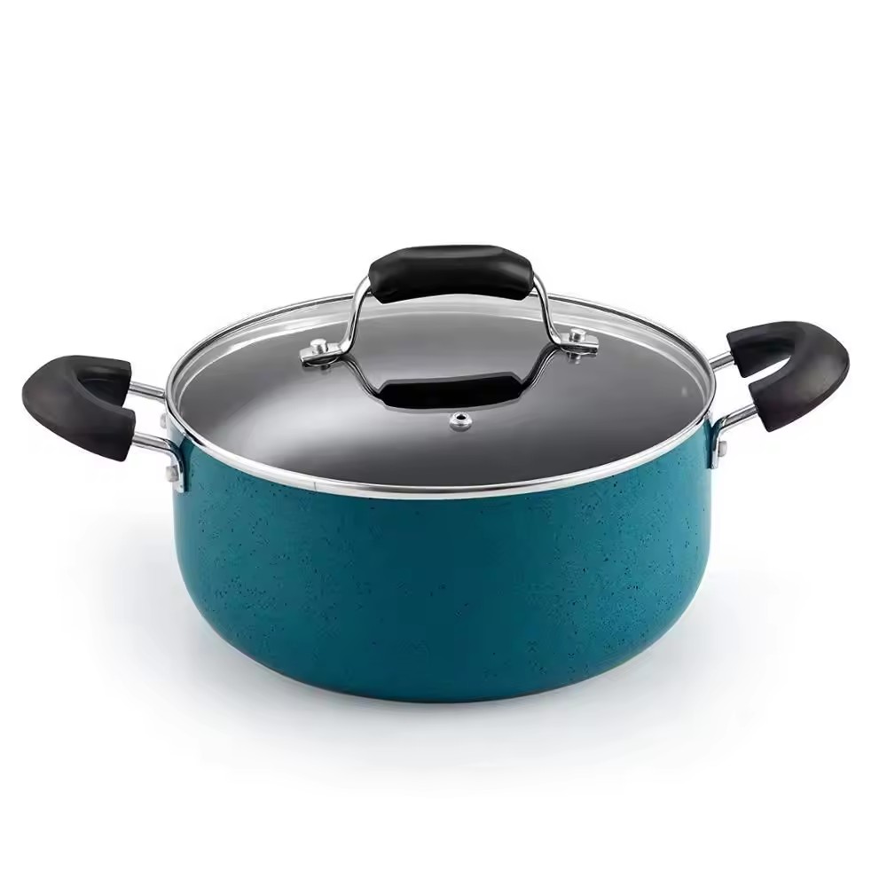 El cookware azul antiadherente de la cocina del nuevo diseño del logotipo personalizado fija el aluminio del granito