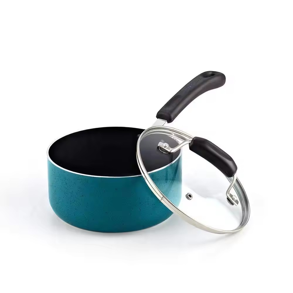 El cookware azul antiadherente de la cocina del nuevo diseño del logotipo personalizado fija el aluminio del granito